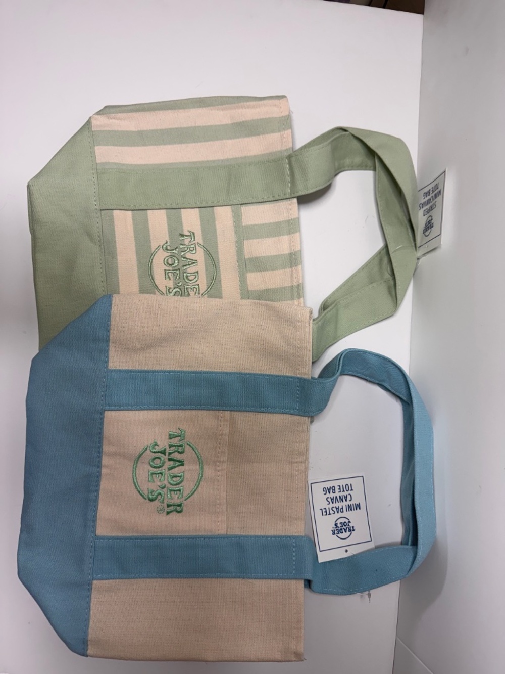 S/2 Trader Joes Mini Bags Spring 2026 Pastel Blue & Summer 2026 Pastel Striped - Picture 5 of 5